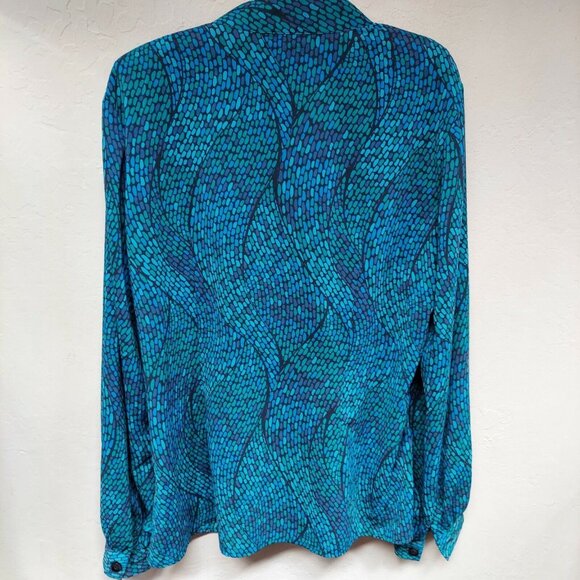 Chadwicks Womens Silky Knot Front Empire Waist Blouse Multicolor Long Sleeve - Picture 3 of 11